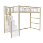 Children's Loft Bed 90*200, Storage Climbing Ladder & Safety Rails, Solid Wood
