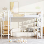 Loft Bed 140x200 with Safety Stairs Storage Wardrobe - White