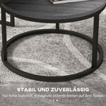 Round Coffee Table, Set of 2 Stackable Side Tables, Wood Look & Metal, Black