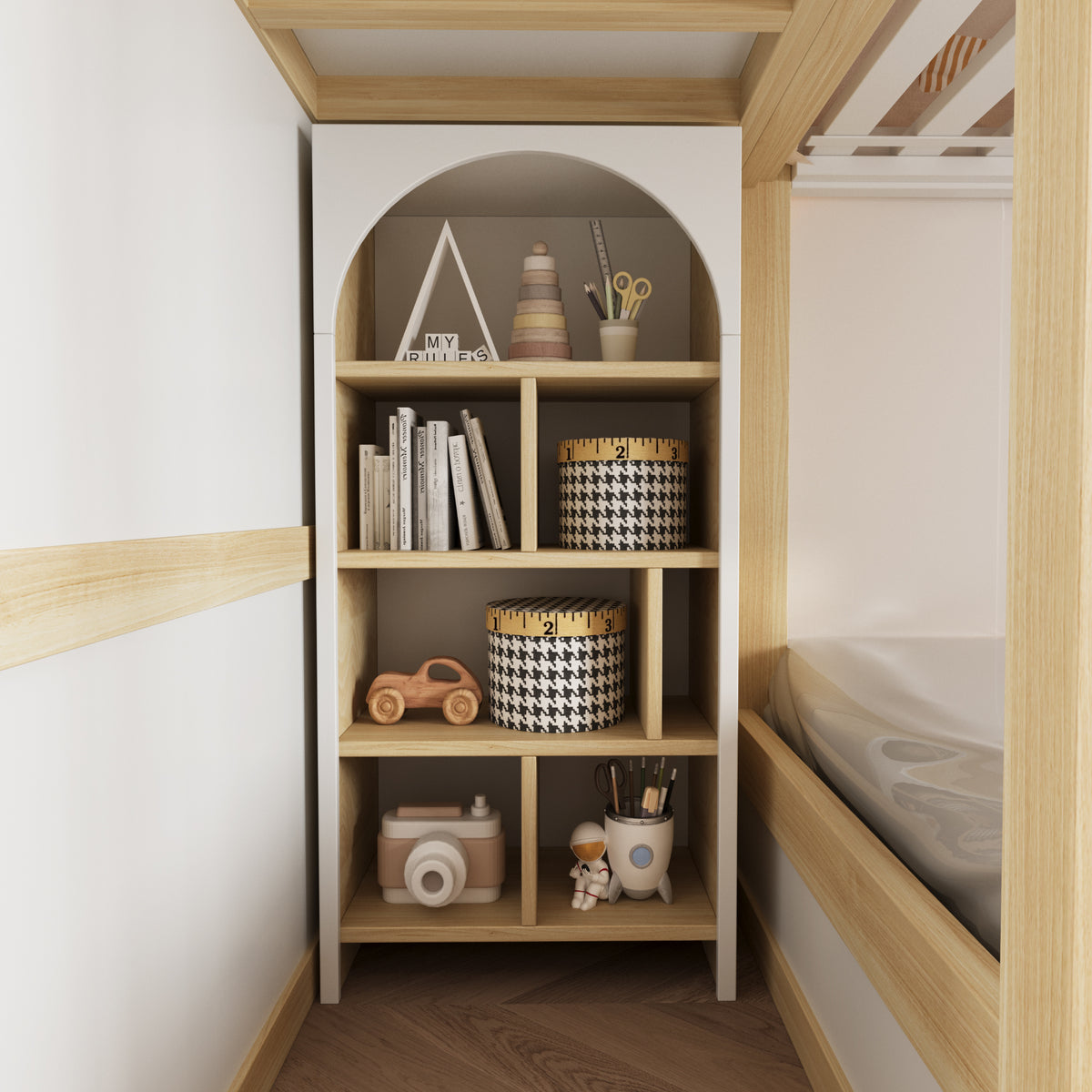 Children's Bunk Bed 90x200cm with Roof & Storage Ladder, White