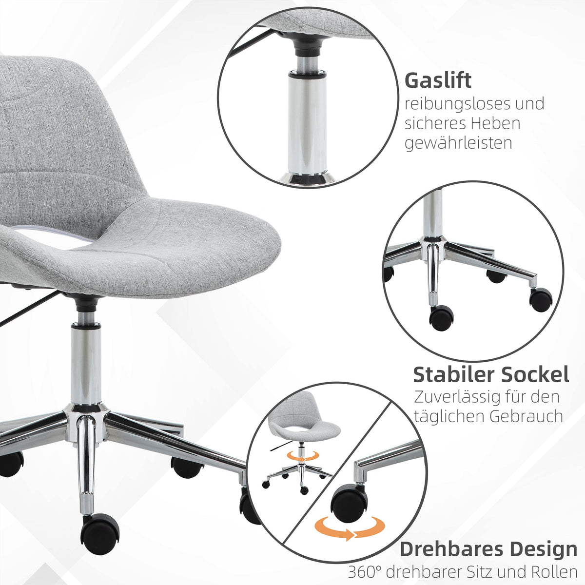 Office Chair, Armrest-Free Swivel, 110 kg, Light Grey