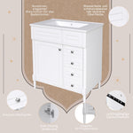 Bathroom Vanity Unit with Sink and 2 Storage Drawers, White