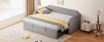 Upholstered Extendable Sofa Bed 90/180x190cm, Light Grey Linen