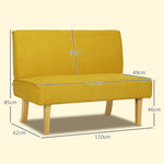 2-Seater Sofa Upholstered Corduroy Wooden Legs, Yellow