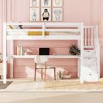 Children's Loft Bed 140x200cm with Storage Drawers & Desk, White