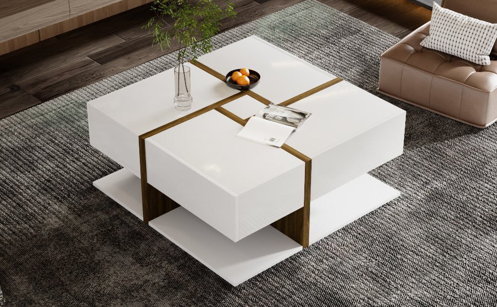 Coffee Table, 4-Drawer with Storage, High-Gloss