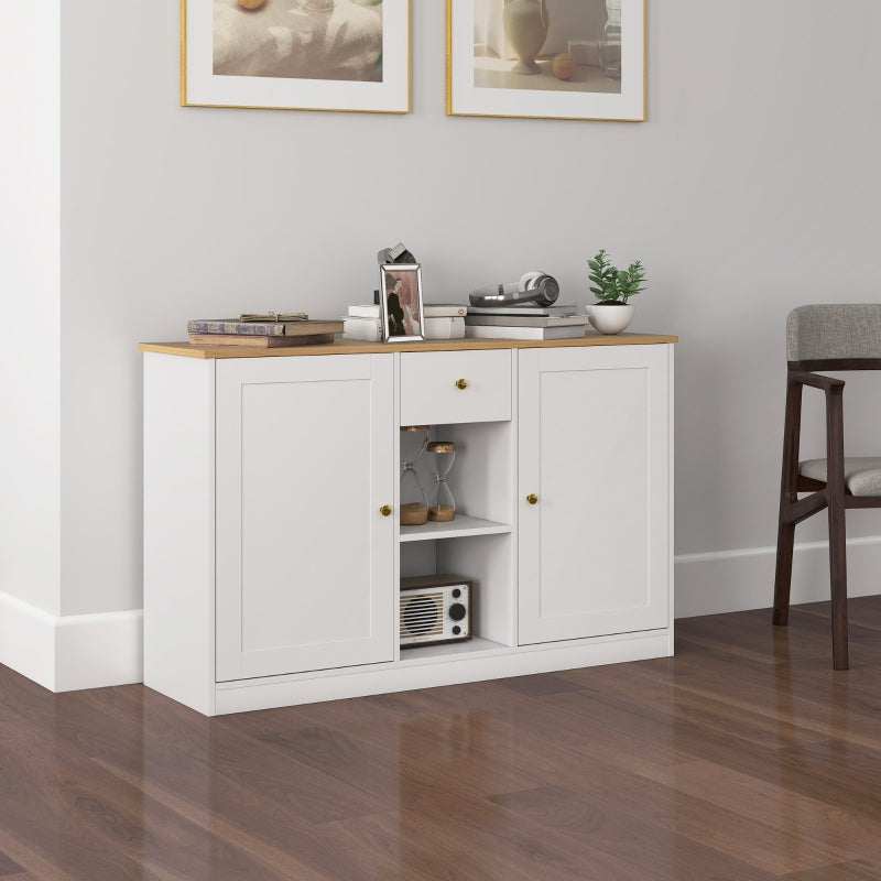 Sideboard Storage Cabinet with Drawer, 2 Doors, 2 Open Shelves, White