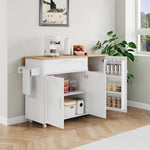 Mobile Kitchen Table 132.5cm Folding Worktop Storage Spice/Towel Rack - Oak Grain