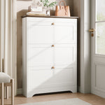 Shoe Cabinet with 3 Doors and Large Capacity, White Wood Look