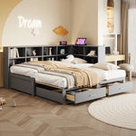 Solid Wood Sofa 90/180x190cm Pull-out Bed Storage Drawers, Grey