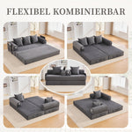Sofa Foldable Metal Frame with 3 Cushions Side Pockets Dark Grey