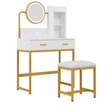 Modern Dressing Table with LED Mirror, Stool & Power Outlets, White