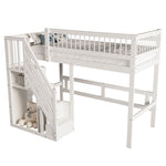 Solid Wood Bed 90*200, Storage Stairs, Children's Youth Single, White
