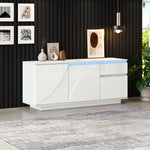 Side Cabinet, 140x40x60cm 3 Cabinets 1 Drawer Adjustable Shelves LED High-Gloss, MDF White