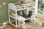 Children's Bunk Bed Multifunctional Ladder Pull-out Table Storage Sofa 90x200, White