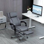 Office Chair Massage Modes Reclining Height Adjustable Footrest, Grey Linen Look