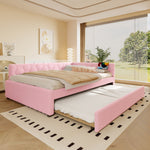 Daybed 140x200cm Sofa Bed Pull-Out Bed Lamp USB/Type-C - Faux Fleece Pink