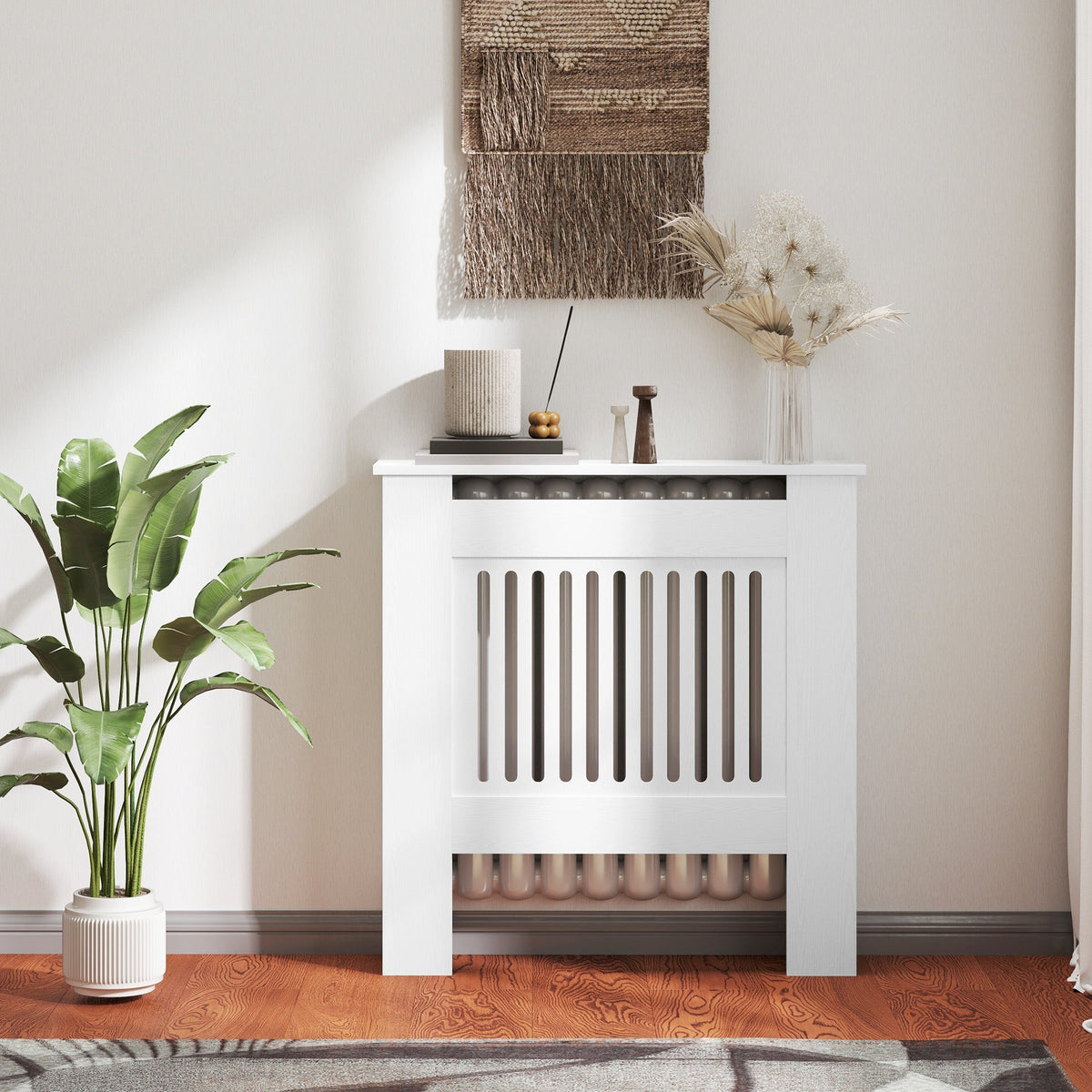 Radiator cover with horizontal slats for living room and bedroom, white