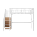 Loft Bed 90x200 cm with Ladder, Storage & LED Light, White Metal