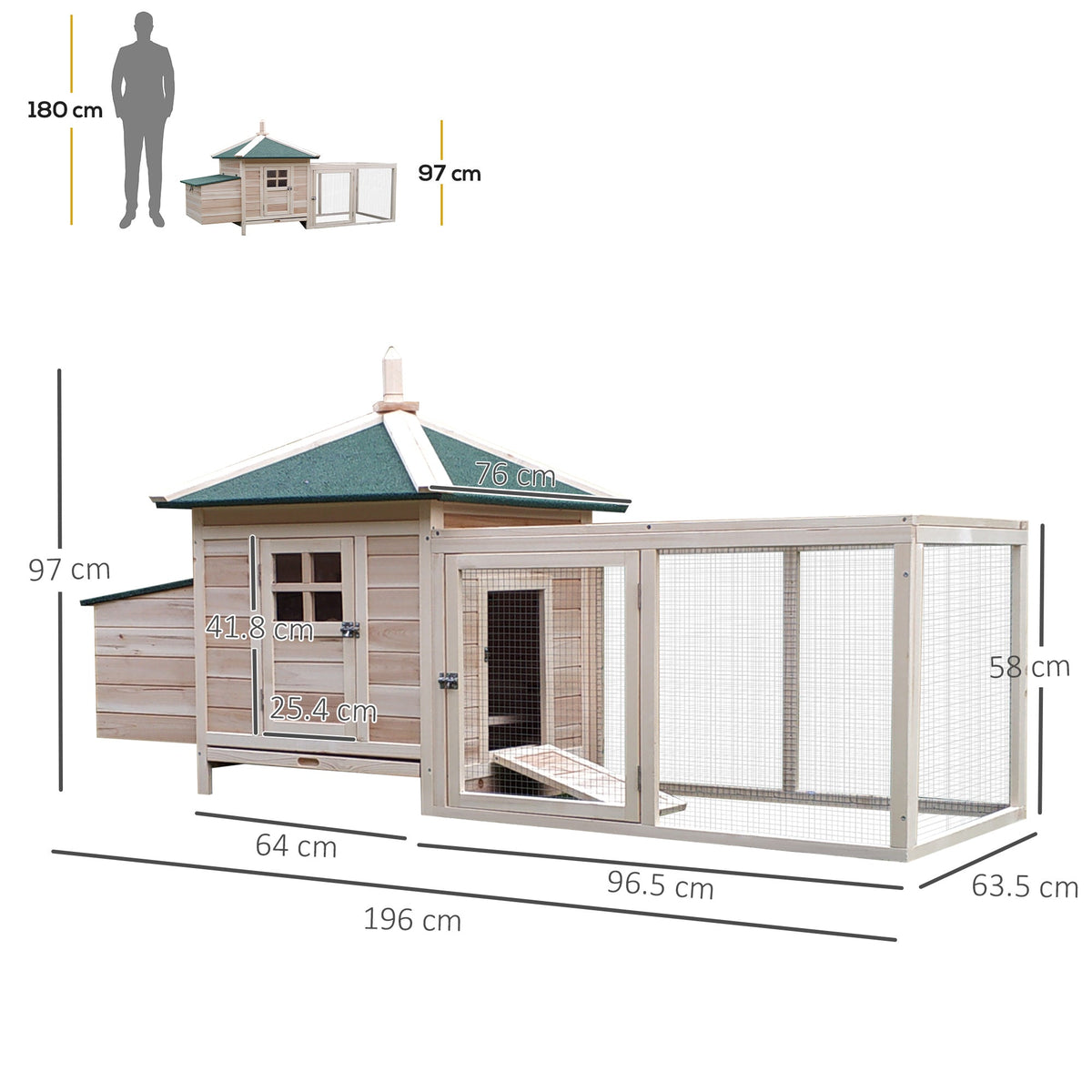 Bantam Chicken Coop with Run, Perches, Nesting Box, Pinewood