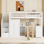 Loft Bed with Wardrobe, Desk, Stairs and Drawers, 90 x 200cm, White