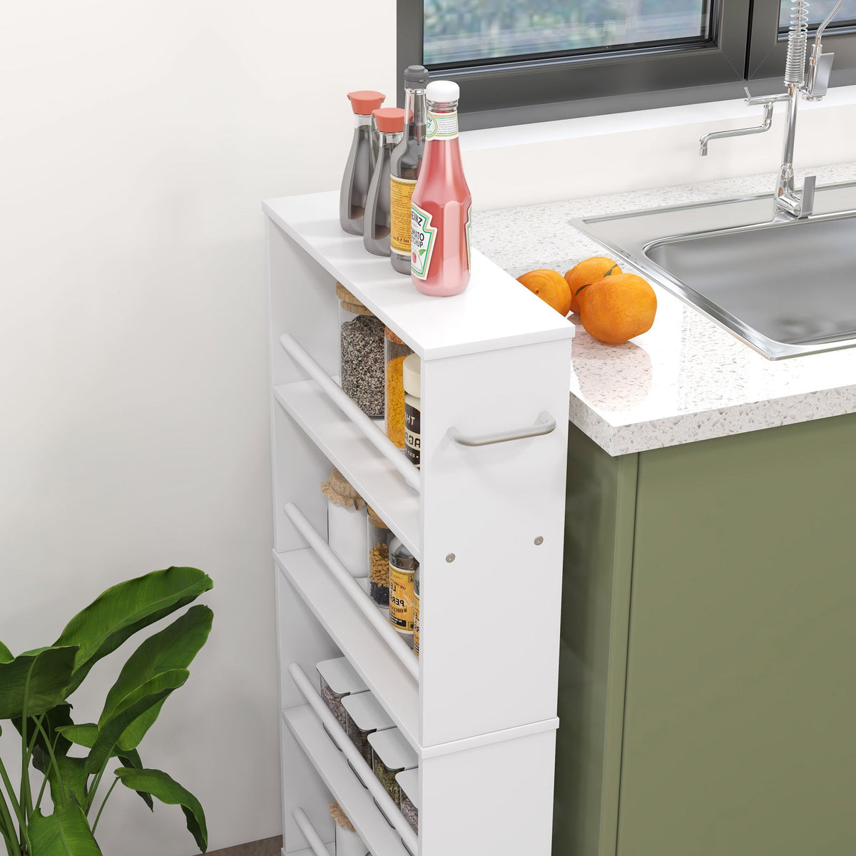 Rolling Trolley 4-Shelf Narrow Serving Storage 45x15x91cm White