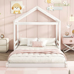 House Bed 140x200cm House Shape Slatted Base - White Pine