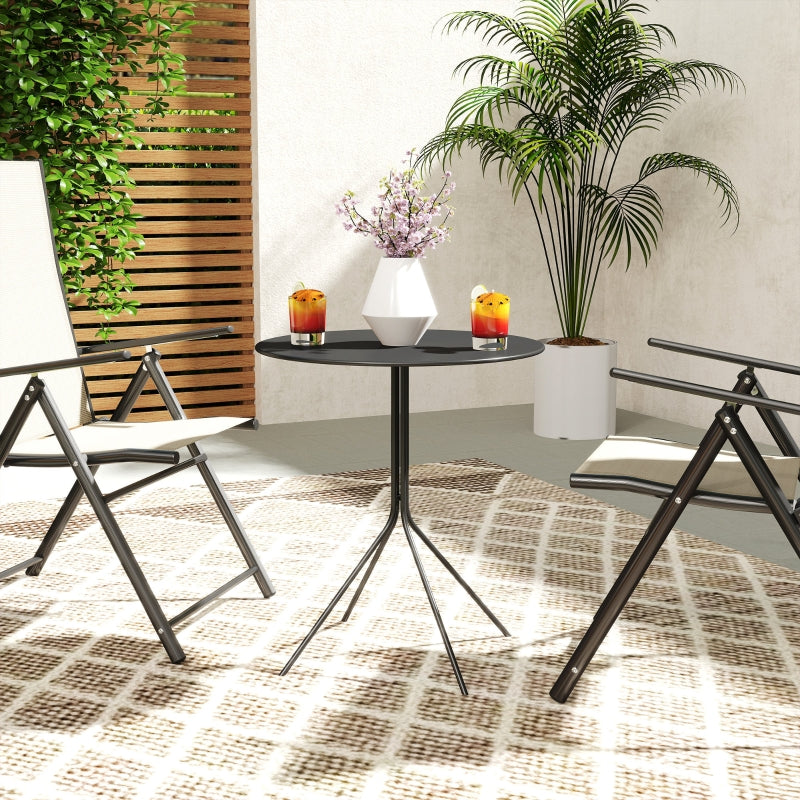 Folding Garden Table, Round Ø60 x 71 cm, Weatherproof Steel, Black