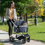 Dog Stroller, 3-in-1 Foldable Buggy with Cushion, Dark Blue