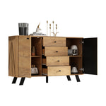 Sideboard Cabinet 120cm Hollow Design 4 Drawers 5 Solid Wood Legs, Wood Color