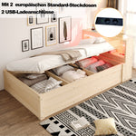 Sofa Bed 90x200cm with LED Light & Storage, Solid Wood