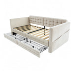 Upholstered Sofa Bed 90x190 with Storage & Drawers in Beige Velvet