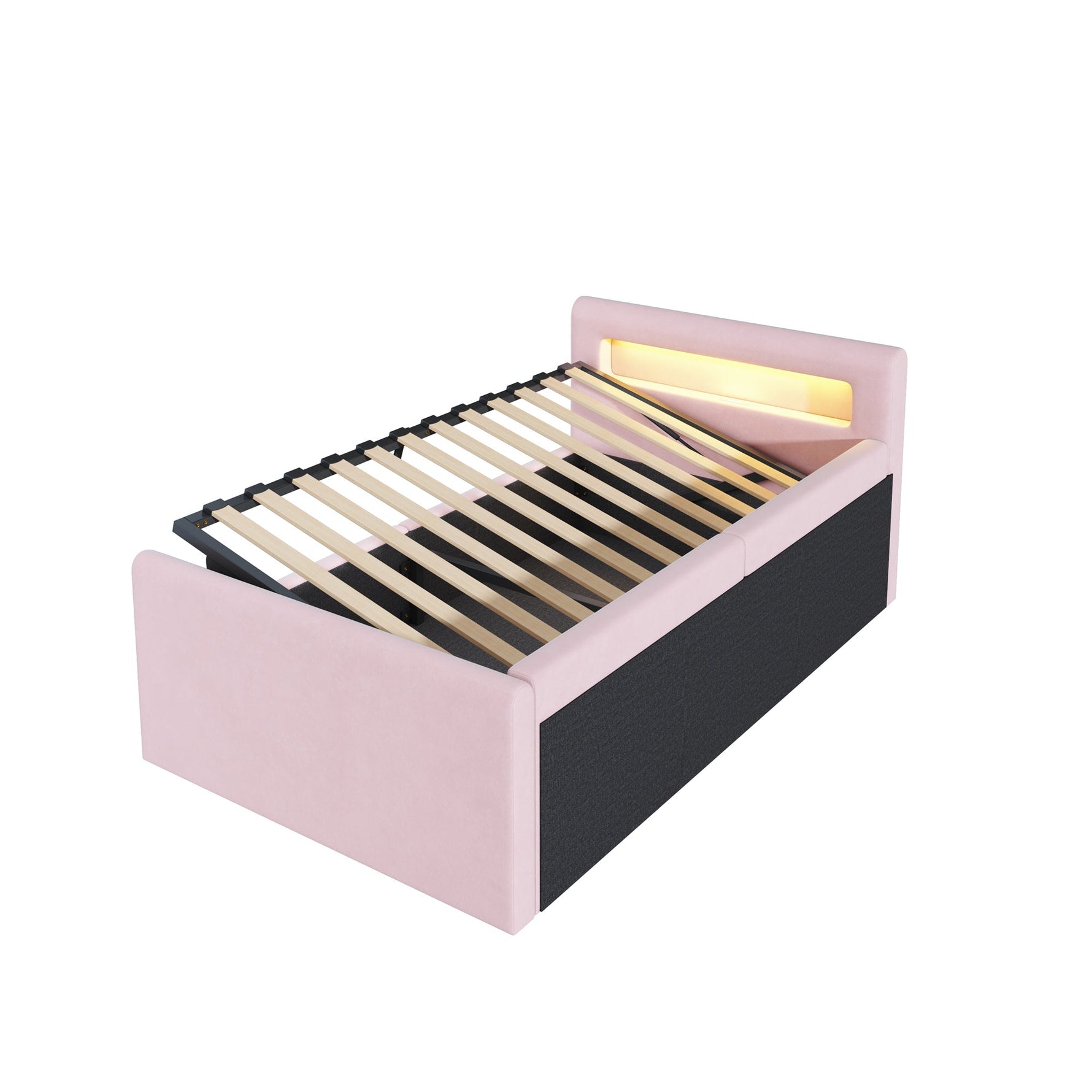 Upholstered Children's Bed with LED, USB Charging and Hydraulic Storage, 90x200cm Velvet