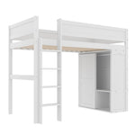 Loft Bed 90x200cm with Wardrobe & Storage, White Pine Wood