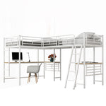 Loft Bed 90x200cm with Desk & Double Staircase, White