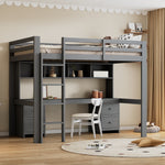 Loft Bed for Children with Desk and Storage, 90x200 cm, Grey