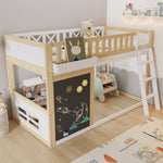 Bunk Bed Chalkboard Storage Safety Railing Pine + MDF White/Natural 90x200cm