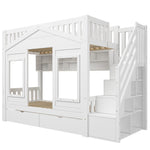 Children's Bunk Bed 90x200cm with Storage Stairs, Solid Wood White