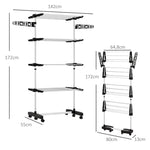 Clothes Airer, 5 Tiers Foldable, One-Click System, Black + Silver
