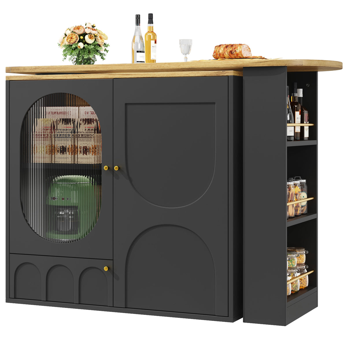 Bar Table 360° Rotating Counter with Storage, White/Black