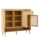 Natural rattan shoe cabinet, 3 doors, 1 drawer, 5 shelves