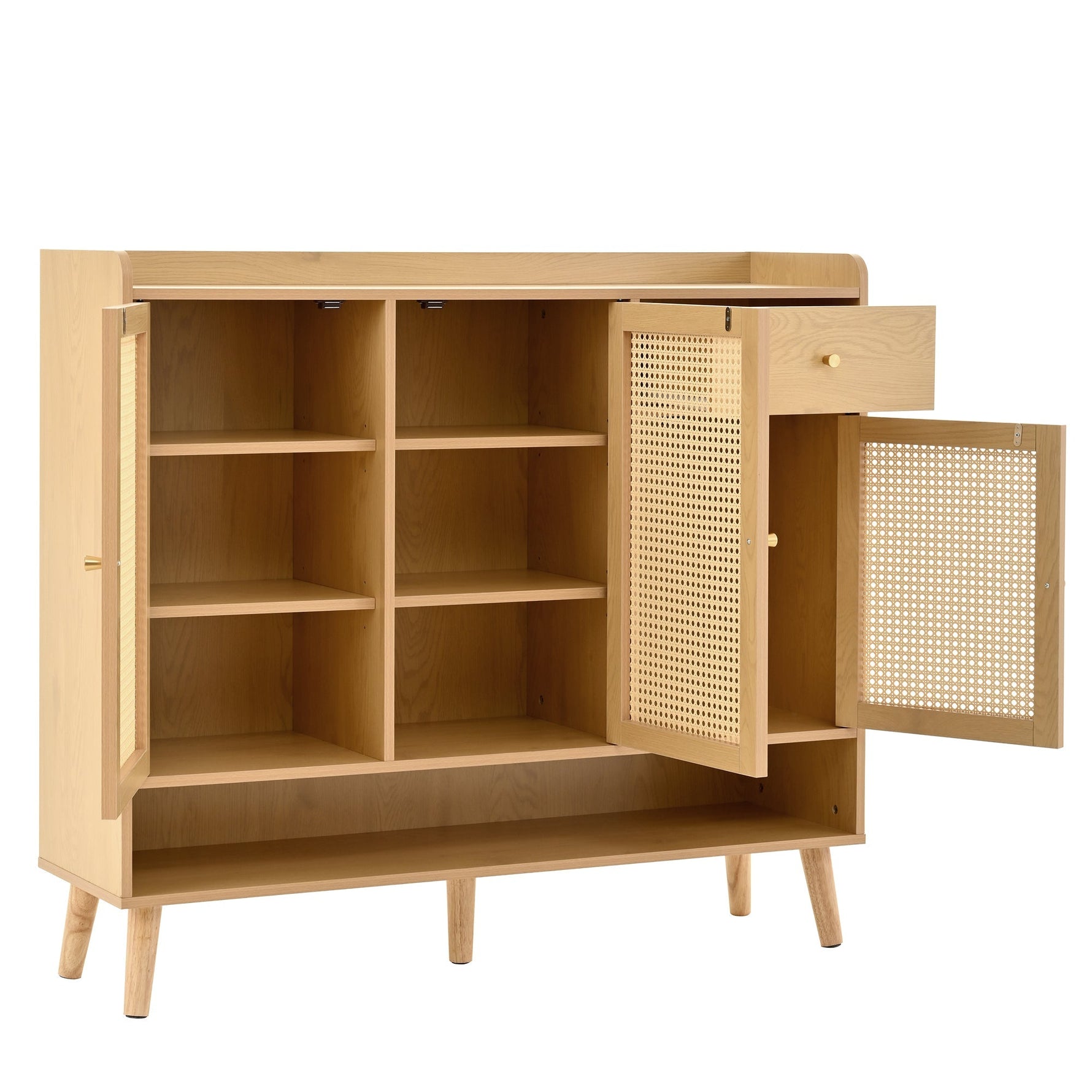 Natural rattan shoe cabinet, 3 doors, 1 drawer, 5 shelves