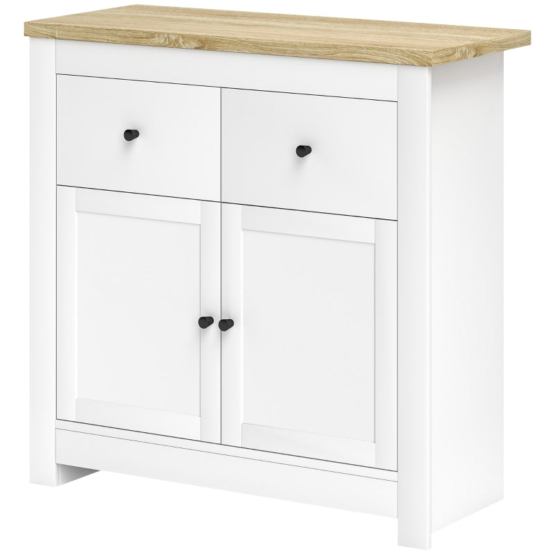 Sideboard Kitchen Cabinet, 2 Drawers, Soft-Close, Adjustable Shelf, White