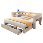 Upholstered Sofa Bed with Pull-Out Bed & Drawers, Beige Velvet
