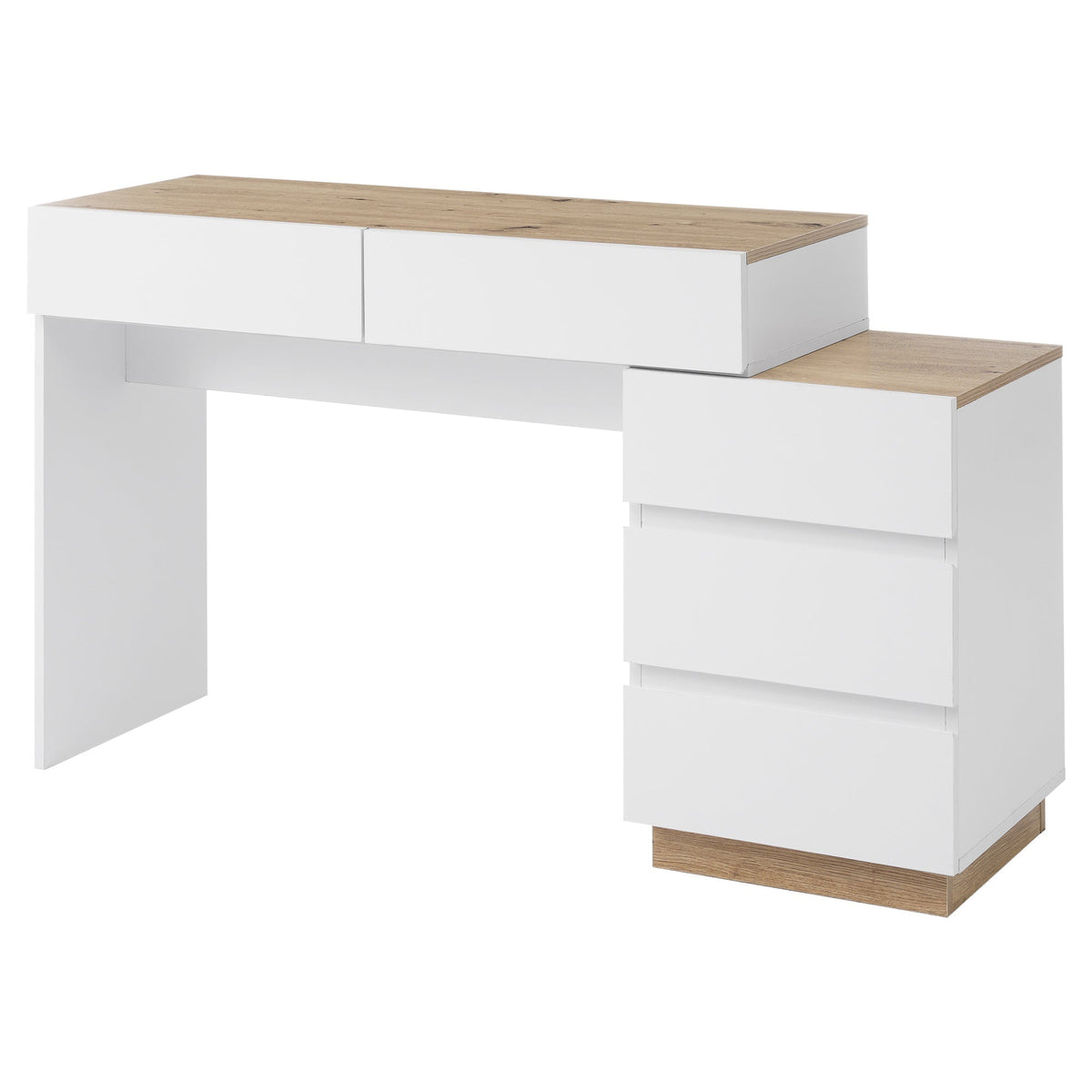 Desk and Dressing Table with 5 Storage Drawers, White and Oak