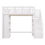 Loft Bed, 90x200cm with Storage Stairs, Functional Wooden Bed, White