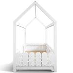 House bed 90x200 cm - versatile wooden children's bed with fall protection and slatted frame - white