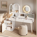 Vanity Table with LED Mirror & USB Ports, L-Shape Design, White