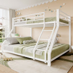 Bunk Bed 90x200 & 140x200 cm with Guardrail & Steps, White Metal