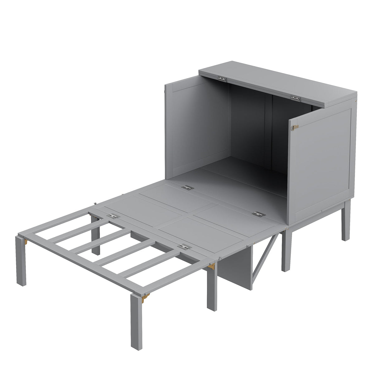 Wall Bed, 90x200 cm, Slatted Frame, Grey
